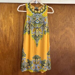 ECOTE Bright Mustard & Green Sleeveless Dress Sz S